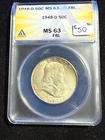 1948 D FRANKLIN HALF DOLLAR ANACS MS 63 FBL