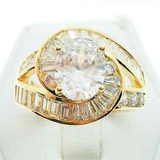 Womens 4Ct Oval-Baguette LabCreated Diamond Halo Engagement Band 14K Gold plated