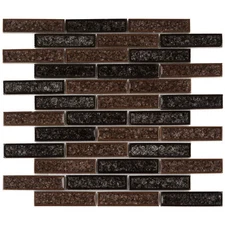 Brown Crackle Glass Mosaic Tile Brick Joint Pattern Kitchen Shower Backsplash