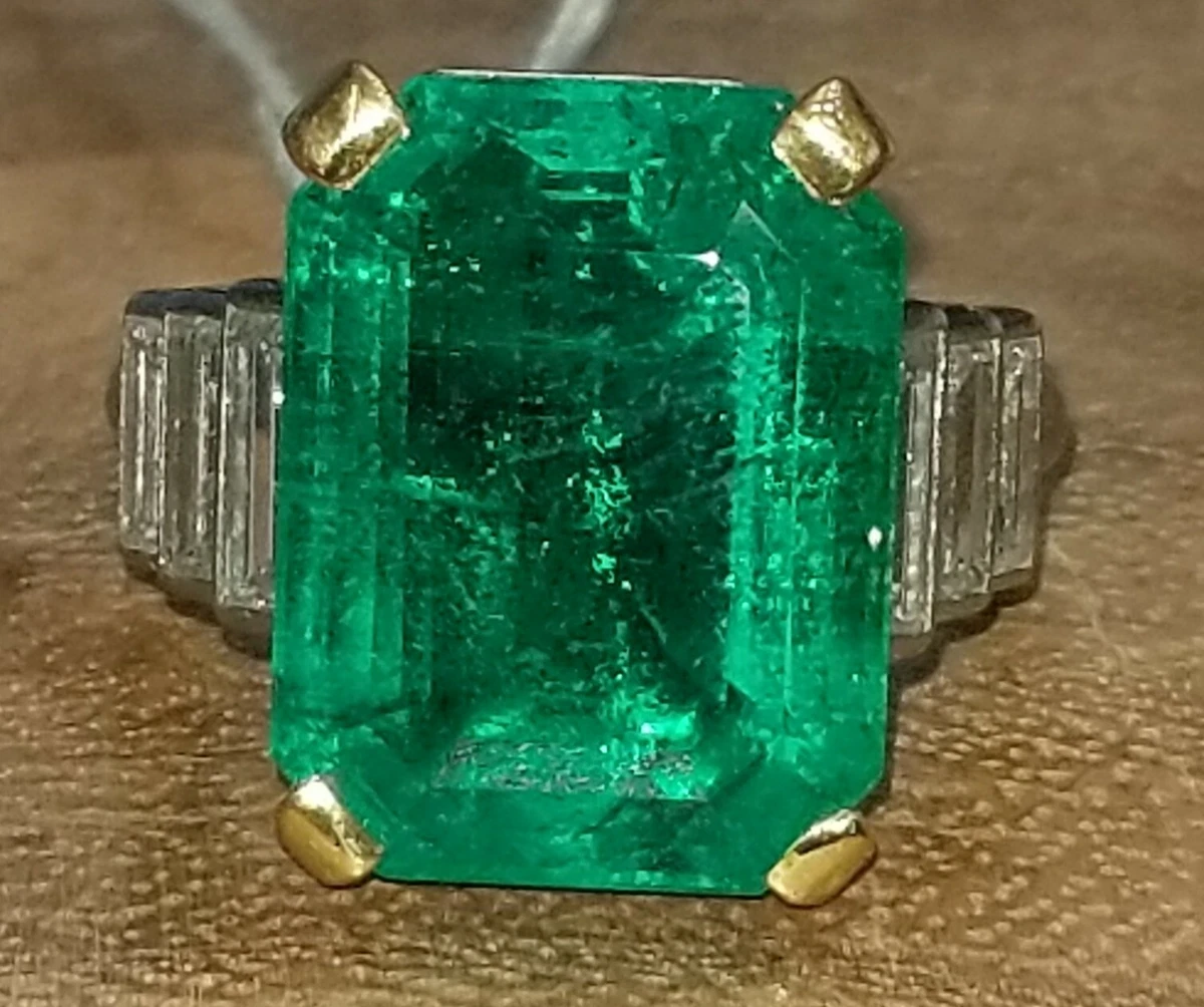 Vintage cartier platinum ring 9.75ct.Natural untreated colombia emerald AGL cert