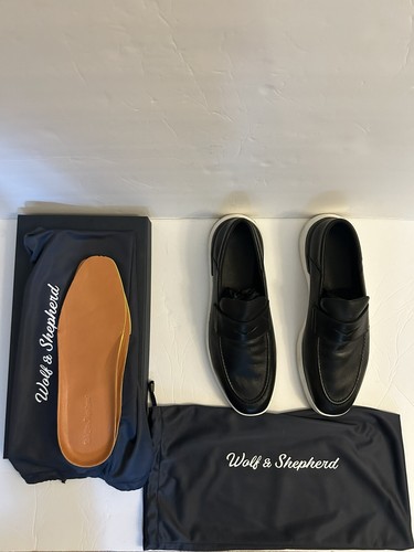 Wolf and Shepherd Crossover Loafers Mens 10.5 M Shoes Black Leather Slip On $279 - Picture 9 of 10