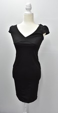 CHENGJU Women’s Stretch Bodycon Dress Size S Solid Black Knee Length Cap Sleeves