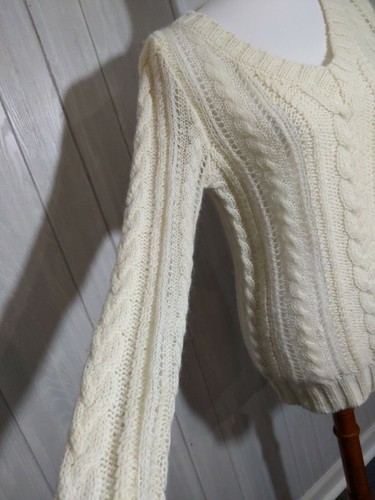 Cable Knit Sweater Women's Size Small No-l-ita Ivory Italian Wool and Mohair - Picture 3 of 6