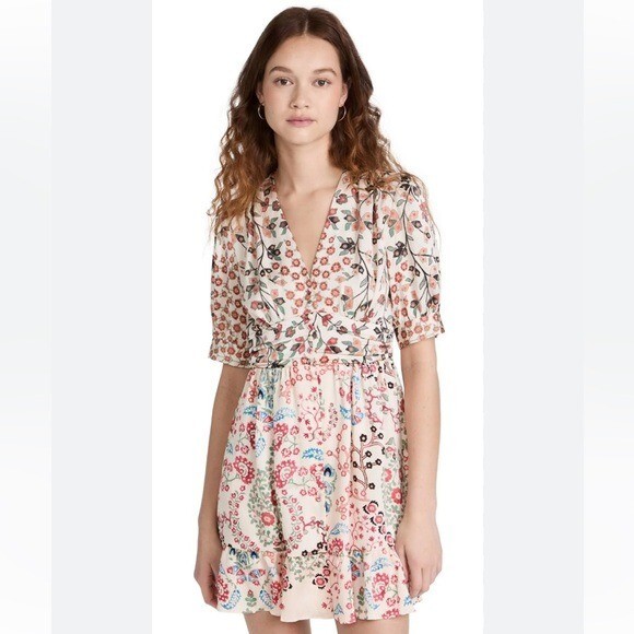 NWT BA&SH Ganiela Mixed-Print Floral Button-front Mini Dress