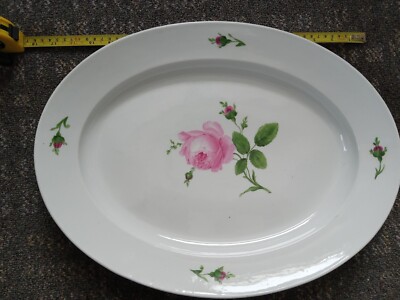 19c Antique Meissen Porcelain Large Oval Platter w Roses dot pd
