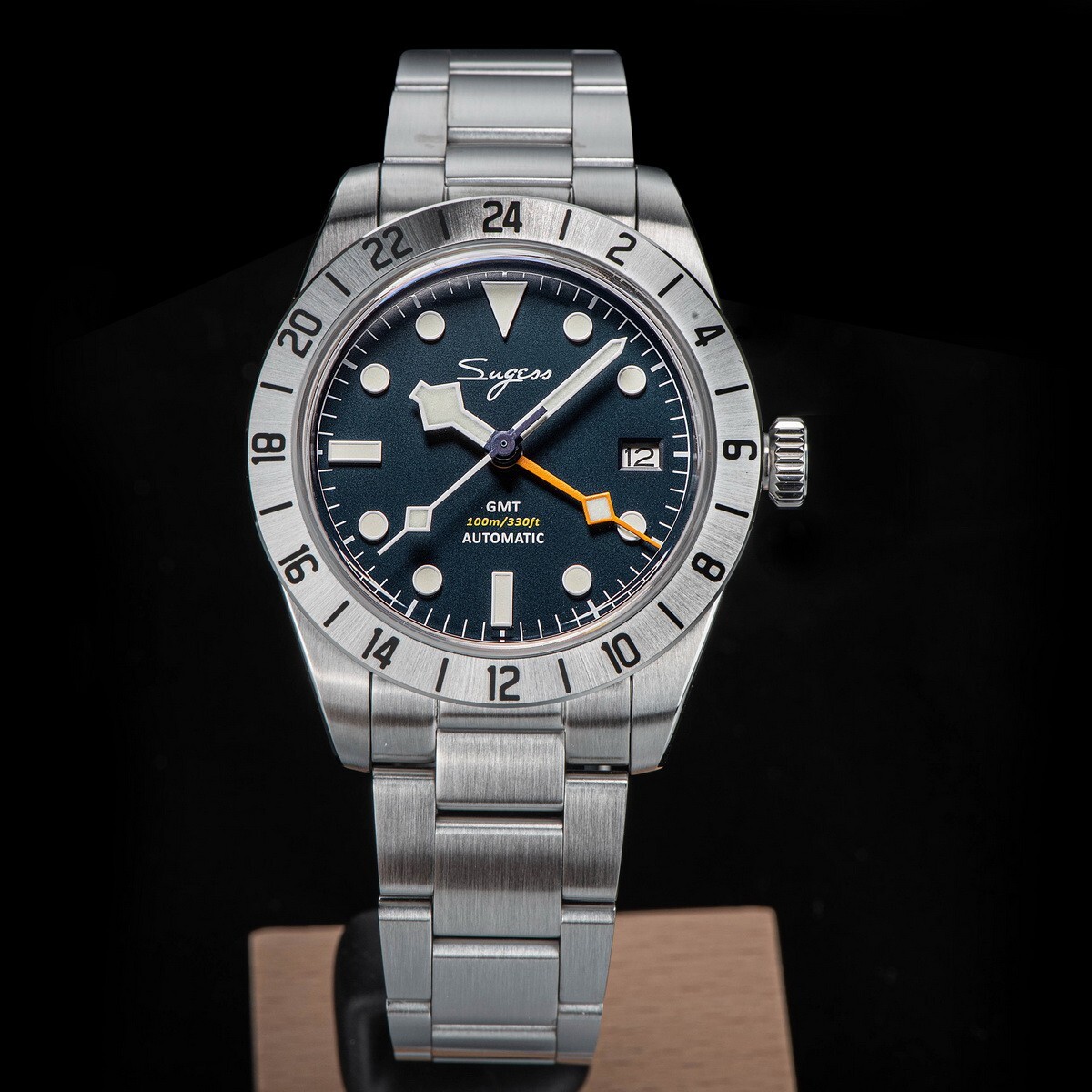 Sugess GMT, Blue, NH34, Domed Sapphire, Lume, 100m, Ratcheting