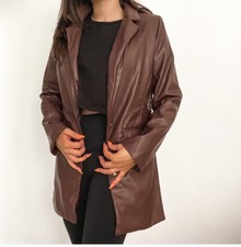 Prettylittlething Chocolate Faux Leather Oversized Dad Blazer Petite Size 2