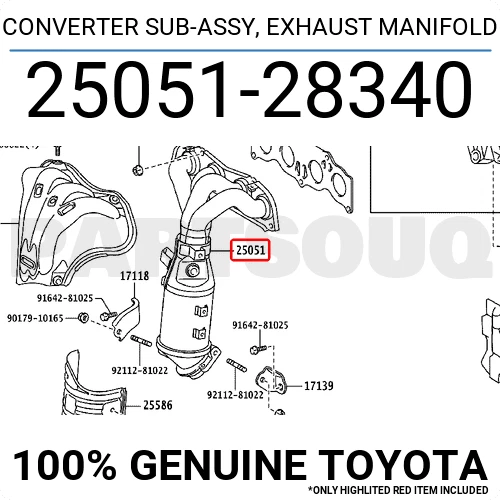 2505128340 Genuine Toyota CONVERTER SUB-ASSY, EXHAUST MANIFOLD  