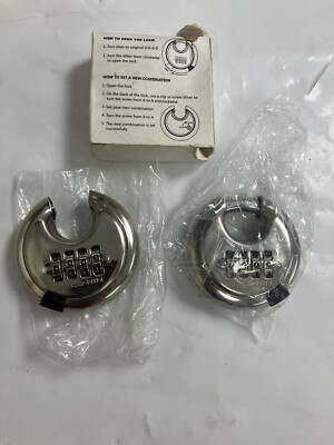 4 Digit Combination Lock Disc Padlock Hardened Steel Shackle Outdoor Combo- 2 Pk