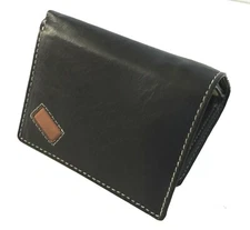 Black Cowhide Genuine Leather Men's Trifold Premium Wallet Center Flap