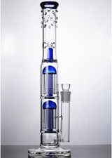 16" Tall Glass Bong Double Tree Large Glass Water Pipe Smoking Hookah with 18mm