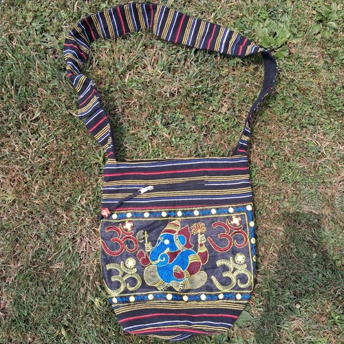 Tribe Azure Crossbody Sling Bag Embroidered Ganesha Om Mirror Work Boho Hippie