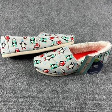 TOMS Alpargata Women 7.5 Glacier Grey Winter Penguins Faux Fur Slippers Flats
