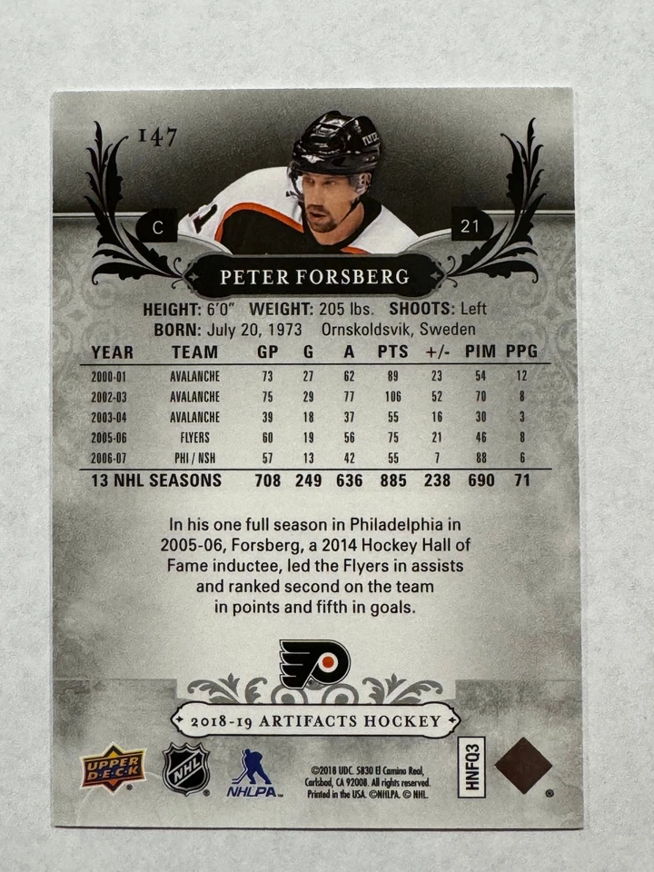 2018-19 Upper Deck Artifacts Legends Peter Forsberg Ruby /349 #147 - Image 2 of 2
