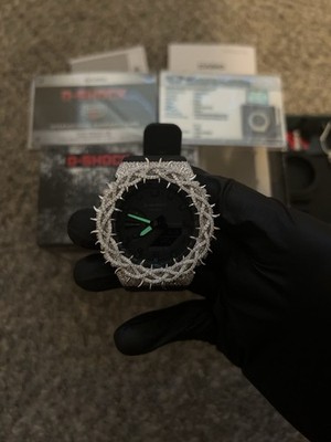 CASIO G-SHOCK Custom Moissanite Silver Bezel Analog Digital Black Watch