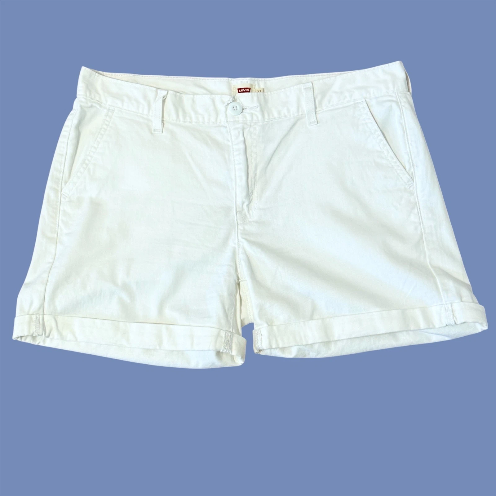 Levis Womens White Chino Shorts Cuffed Mid Rise Size 31 Summer Casual