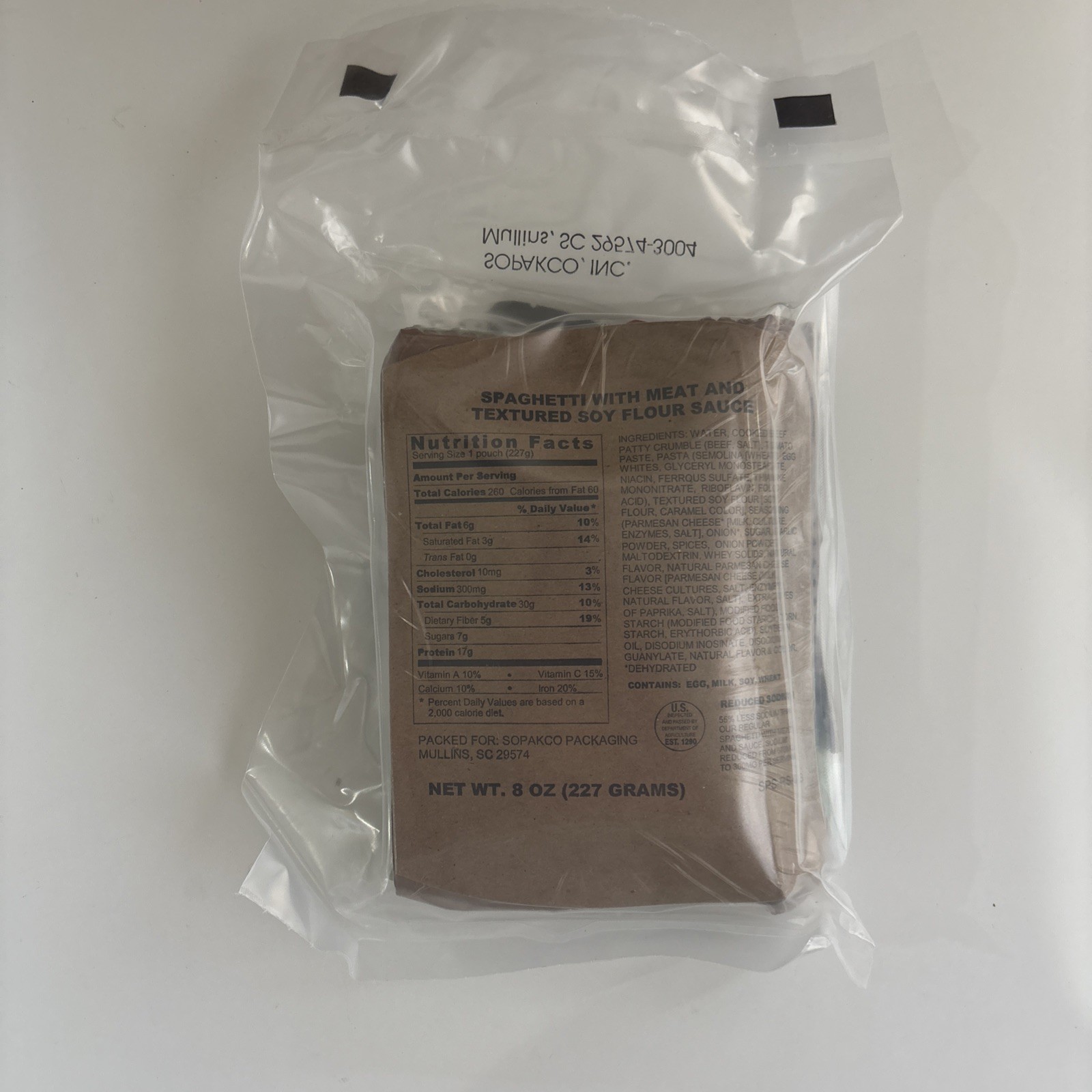 Sopakco MRE Spaghetti w/Meat Sauce individual meal / camping zombie apocalypse