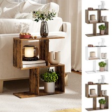 Side Table with Storage Shelves, 3-Tier, S-Shaped Narrow End Table