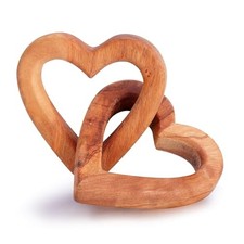 Olive Wooden Interlocking Hearts Decor - Romantic Natural Solid Wood Heart