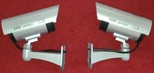lot of 2 FAKE silver plastic security CCD CAMERAS, movie props, not real