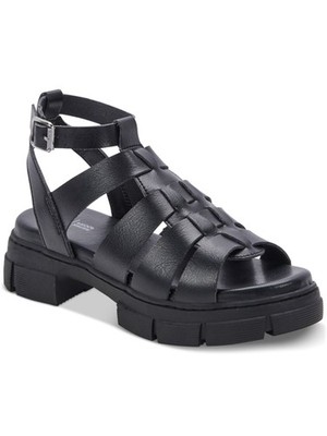 AQUA COLLEGE Womens Black Hannah Toe Platform Slip On Sandals Shoes 8 M