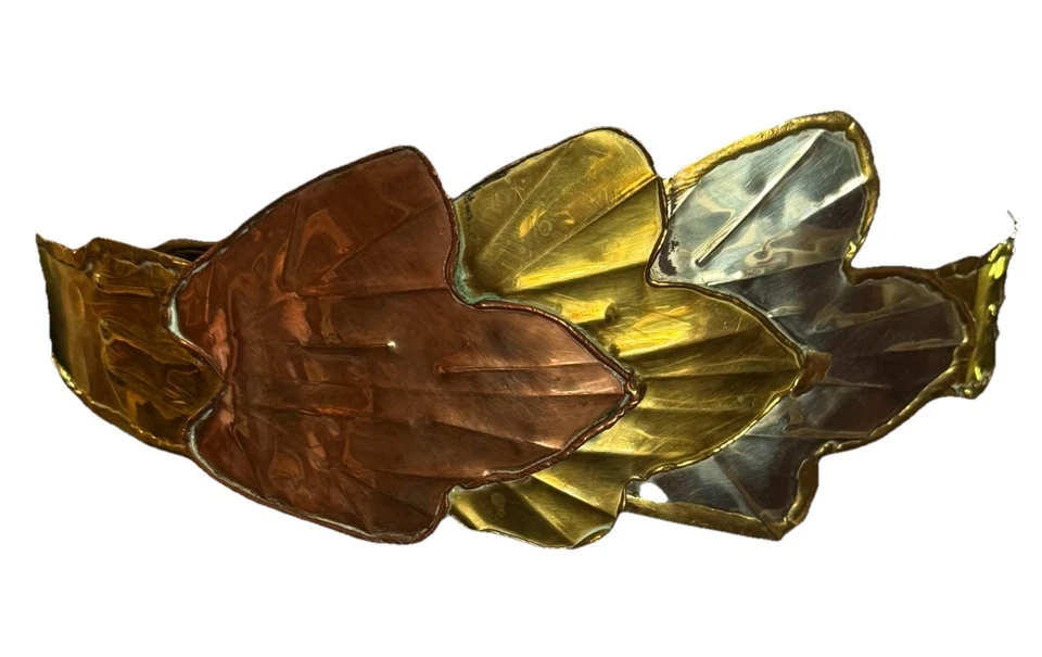 Cinturón de metal ancho estilo corsé 33” hoja de latón tricolor de colección años 80 leer Foto 2 de 4