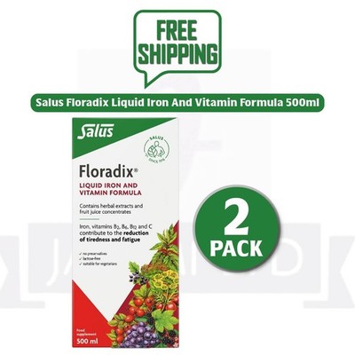 Floradix Liquid Iron & Vitamin Formula Energy & High Absorption 500ml Pack of 2