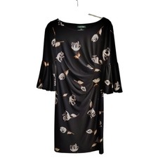 Lauren Ralph Lauren Women's Black Floral Size 4 Stretch Bell Sleeve Shift Dress