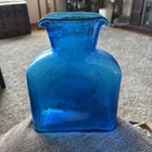 Blenko Blue Turquoise Aquamarine Glass Double Spout Water Carafe  Pitcher Vase8”