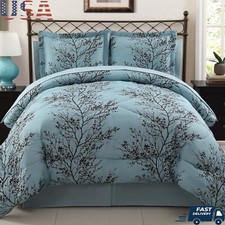 Reversible Leaf Comforter Set 8 Piece Microfiber Bedding Hypoallergenic Washable
