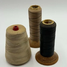 Vintage Lot Of Three Thread Cones Spools Tan Brown And Black Primitive Decor