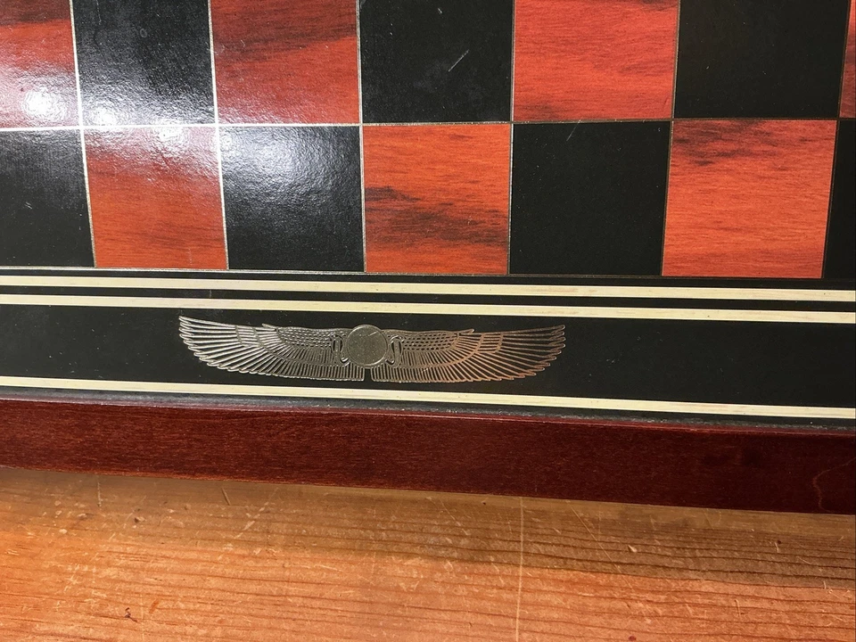 King Tutankhamen Egyptian Chess Board, Hardwood, Metal Feet, 15.5” Square, 2.5”H - Image 3 of 4