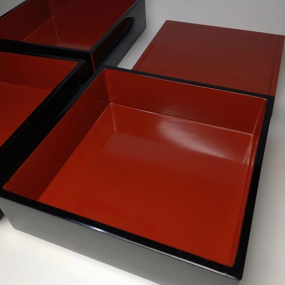 Jubako Bento Box Japanese Echizen lacquer by artist Hideaki Yamamoto Black lacqu