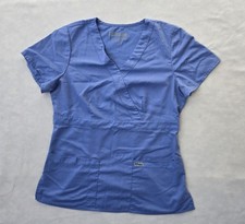 Grey's Anatomy Scrub Top Womens Medium Blue V-Neck Nursing Medical Barco 4153