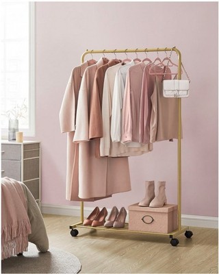 Rolling Clothes Rack with Shelf Metal Garment Rack Portable Clothing Organizer