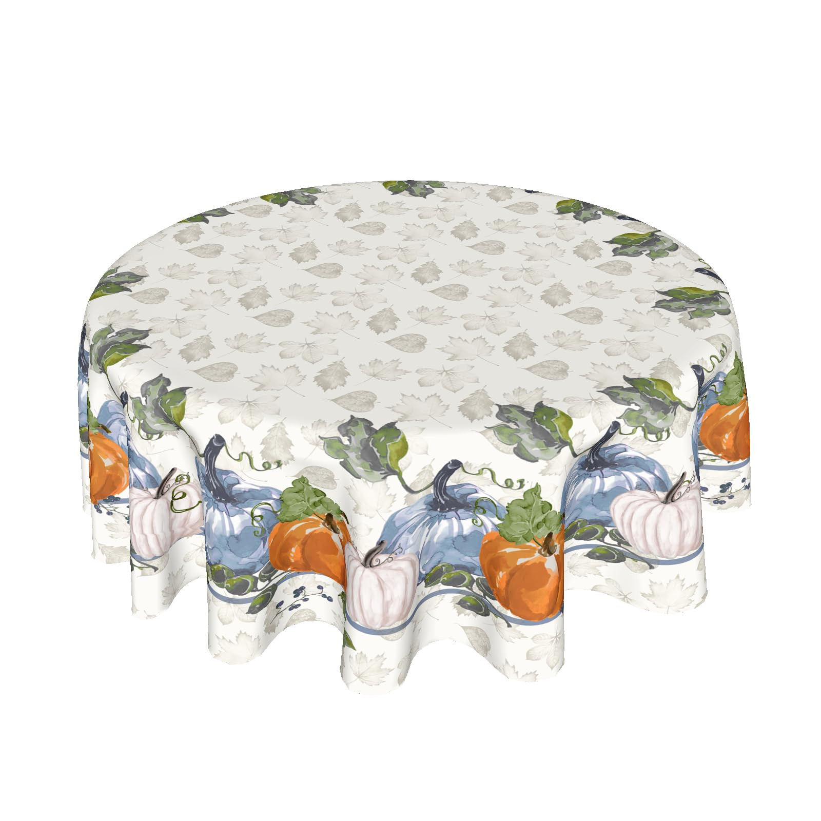 Fall Blue Pumpkin And Leaves Round Tablecloth 60 Inch Thanksgiving Tablecloth...