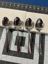 Rogers Beaded Elegance (4) Oval Soup Spoons Stainless Flatware Burnished Korea