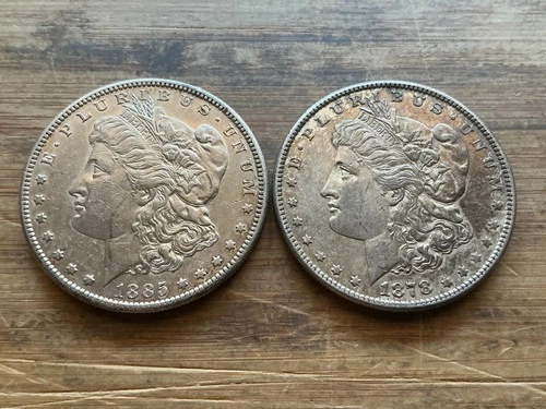 US Morgan Silver Dollars 2 coins Higher circulated details Pre 1904 Lot WA3