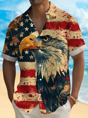 Eagle USA Flag Hawaiian Shirt American Flag Outfit For Men Independence Day Gift