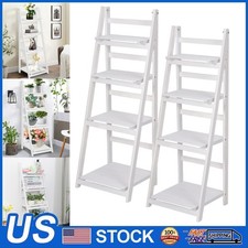 Set of 2 Ladder Shelf Stand Storage Rack Vintage Bookshelf Bookcase Plant Flower