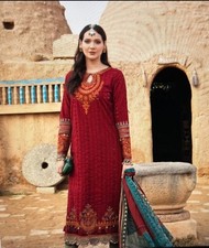 Maria.B Pakistani Embroidered Salwar Kameez Set Maroon with Dupatta M/L