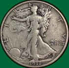 1918-S Walking Liberty Half Dollar Very Fine VF+/XF Coin, Scratch #33354