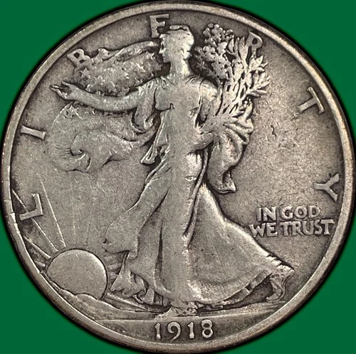 1918-S Walking Liberty Half Dollar Very Fine VF+/XF Coin, Scratch #33354