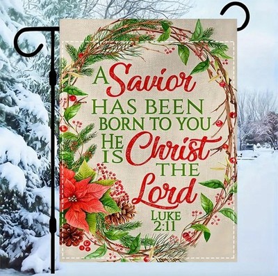 Christmas Garden Flag A Savior Has Been Born Religious Yard Decor Double Sided
