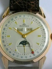 Movado oro 18 kt raro calendario triplo vintage con celestografo fasi lunari