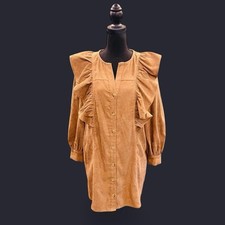 Fall Tan Brown Corduroy Button Down Shirt Shift Dress Small