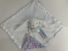 Carters Just One You White Floral Flower Satin Bunny Plush Baby Security Blanket