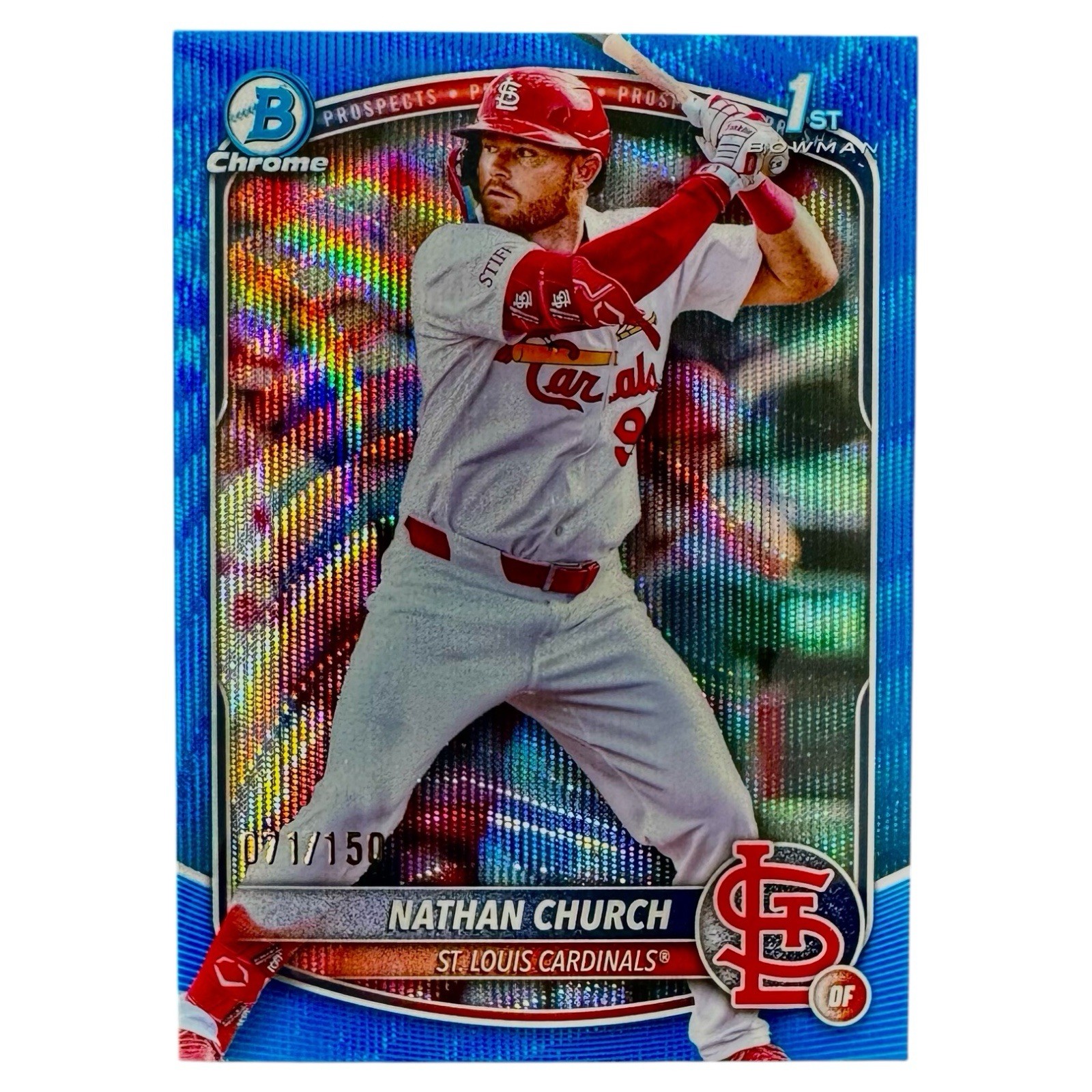 2025 Bowman Chrome Nathan Church Blue Wave Refractor 71/150 BCP-192 Cardinals