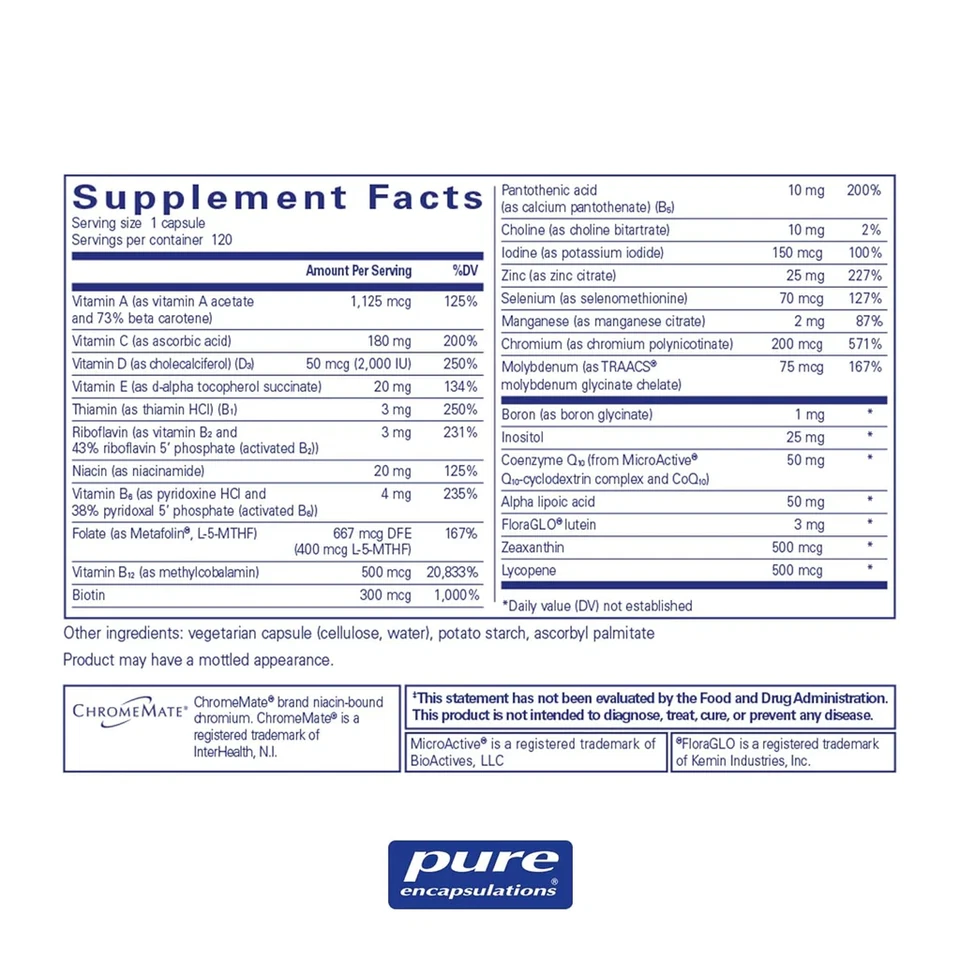 Pure Encapsulations O.N.E. Multivitamínico - 120 Cápsulas. Exp 12/2026 Foto 2 de 4