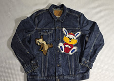 Levi  s Premium Men  s Blue XL Denim Jacket Button Front Pockets Cartoon Patches